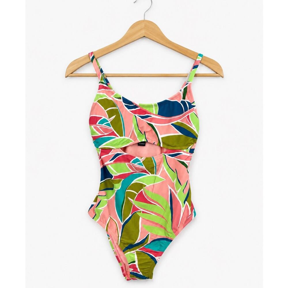 Hurley Women's XS One Piece Swimsuit Tropical Leaf Print Cutout Monokini Pink